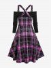 Plus Size Off The Shoulder Tee and Plaid Crisscross High Low Midi Dress Set -  