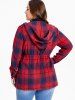 Plus Size Hooded Plaid Drawstring Pocket Zip Coat -  