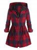 Plus Size Hooded Plaid Drawstring Pocket Zip Coat -  