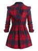 Plus Size Hooded Plaid Drawstring Pocket Zip Coat -  
