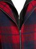 Plus Size Hooded Plaid Drawstring Pocket Zip Coat -  