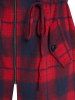 Plus Size Hooded Plaid Drawstring Pocket Zip Coat -  