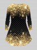 Plus Size 3D Sparkles Checkerboard Ombre Printed Long Sleeves Tee -  