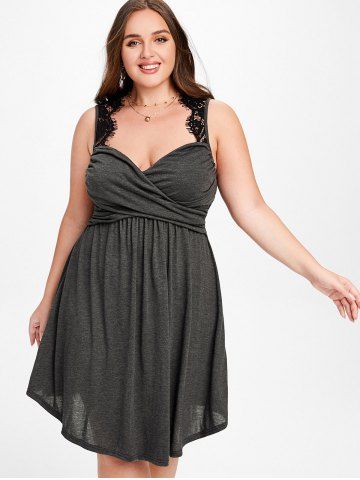 Vestido Casual de Talla Grande con Panel de Encaje de Cruz Sin Mangas - GRAY - S | US 8