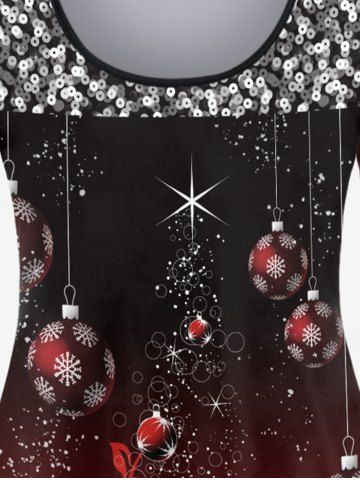 Plus Size Christmas 3D Sequin Ball Print Ombre Color Tee