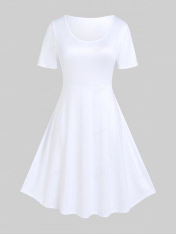 Plus Size Basic Solid Fit and Flare Dress - WHITE - S | US 8