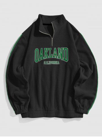 Sweat-shirt Lettre Graphique OAKLAND Brodée Zippé en Laine - BLACK - S