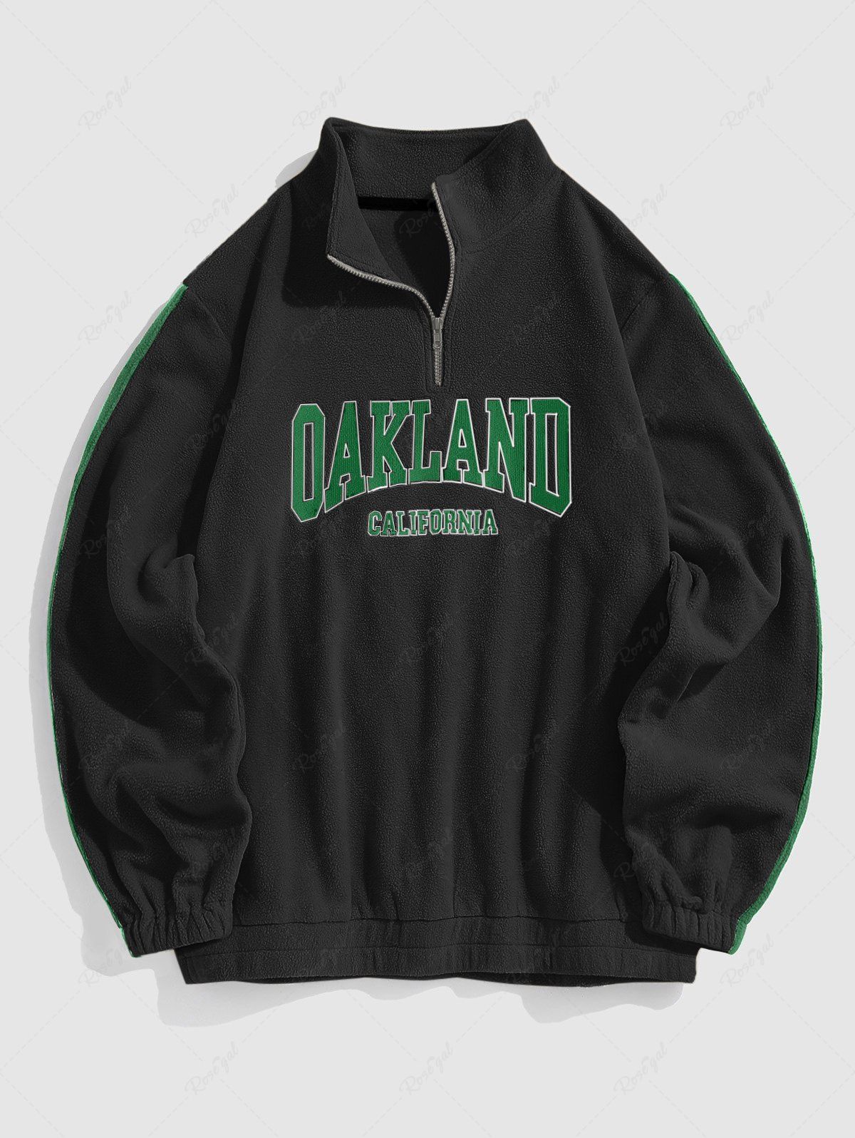 Store Fuzzy Fleece OAKLAND Embroider Quarter Zip Sweatshirt  
