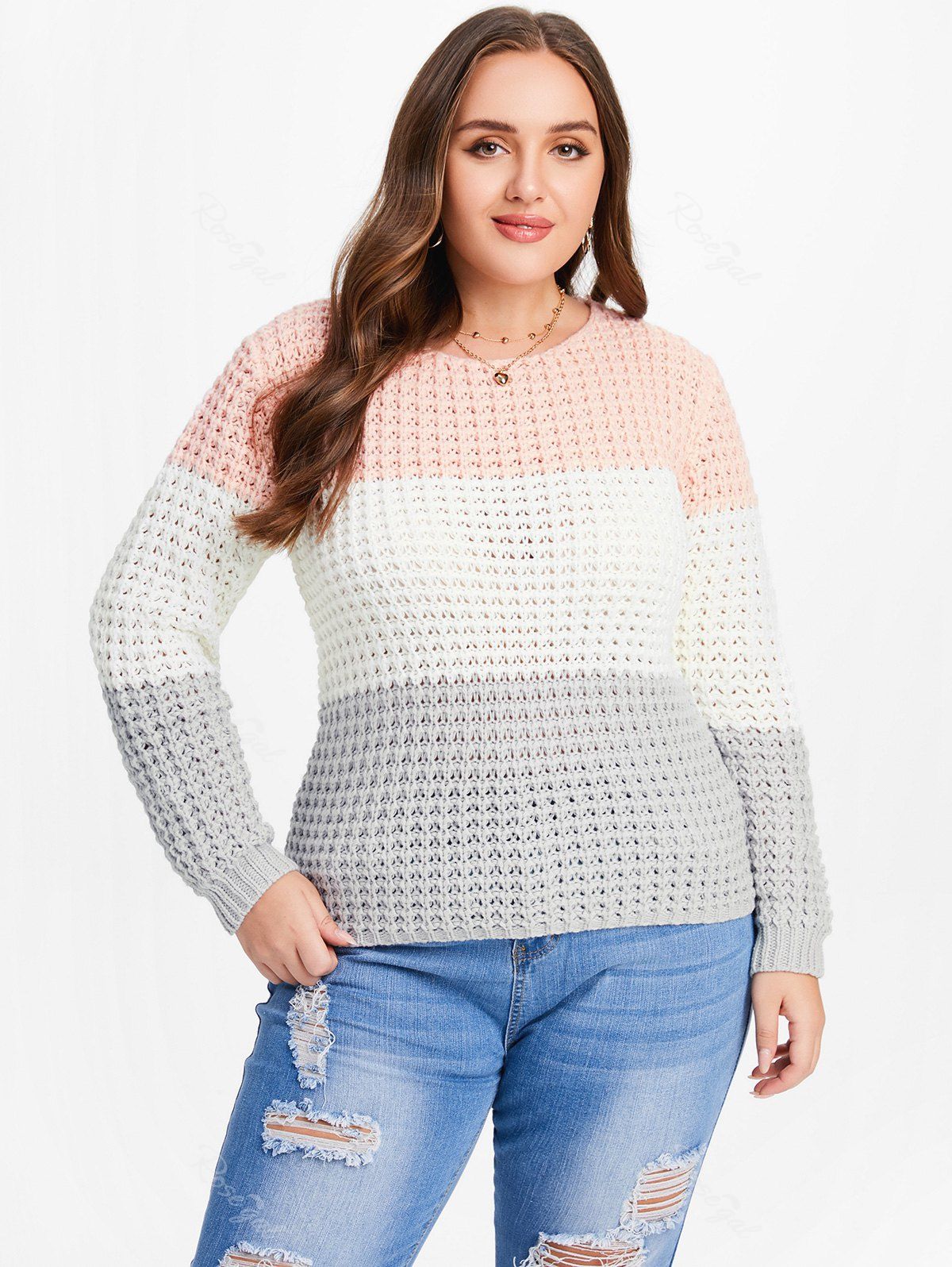 Unique Plus Size Colorblock Chunky Sweater  