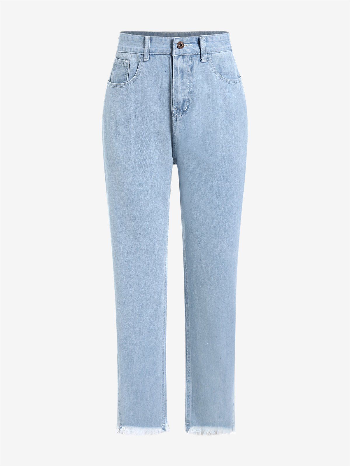 New High Waisted Frayed Hem Plus Size Straight Mom Jeans  
