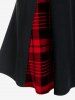 Gothic Plaid Keyhole Tie Cape Sleeve T-shirt and Plaid Buckles High Waisted Mini Skirt Outfit -  