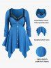 Plus Size Lace Panel Mock Button Handkerchief Cable Knit Textured Tee -  