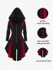 Hooded Lace Up Grommets Colorblock Gothic Coat -  