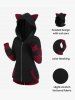 Plus Size Cat Ear Ribbed Colorblock Hooded Jacket -  