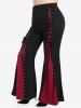 Gothic Lace-up Grommet Two Tone Pull On Flare Pants -  