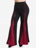 Gothic Lace-up Grommet Two Tone Pull On Flare Pants -  