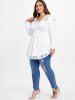 Plus Size Ruched Lace Panel Tunic T-shirt -  