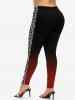 Plus Size Ombre Color 3D Sequin Zipper Print Leggings -  