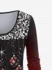 T-shirt à Imprimé 3D Boule de Noël en Couleur Ombrée de Grande Taille à Paillettes - Rouge foncé 2X | US 18-20