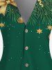 Plus Size Christmas Bell Print Button Up Shirt -  