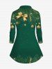 Plus Size Christmas Bell Print Button Up Shirt -  