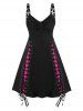 Gothic Grommets Lace-up Colorblock Sleeveless Dress -  