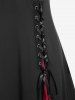 Lace Up Harness Half Zipper Hooded Godet A Line Gothic Midi Dress -  