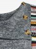 Plus Size Stripes Geometric Heaps Collar Pullover Jumper -  