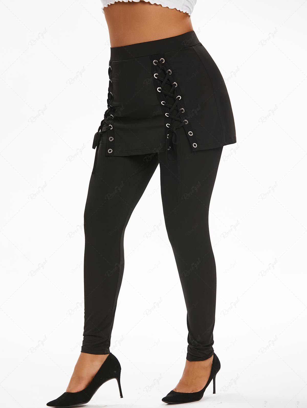 Shop Plus Size Lace Up Skirted Pull On Pants  