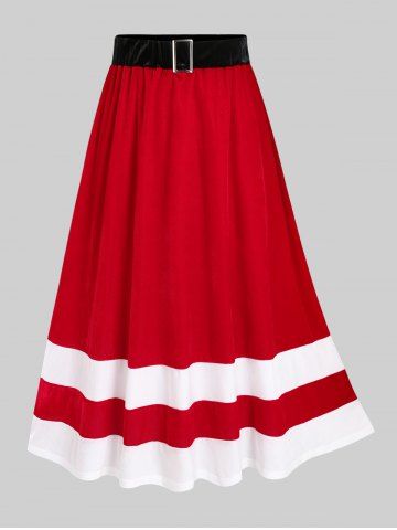 Plus Size Velvet Christmas Maxi Skirt - RED - 4X | US 26-28