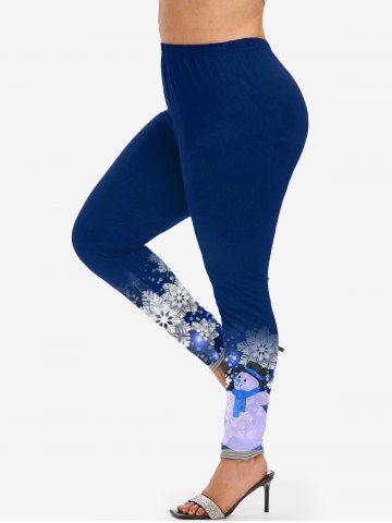 Plus Size Christmas Snowflake Snowman Print Ombre Leggings - BLUE - 3X | US 22-24