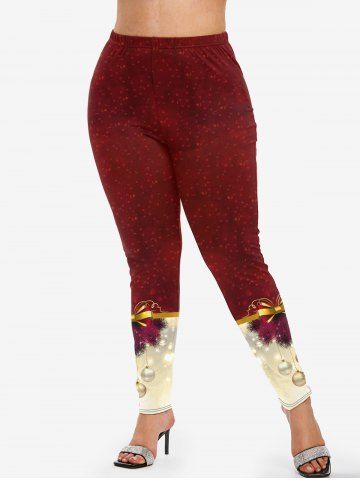 Plus Size Christmas Tree Bowknot Ball Print Leggings