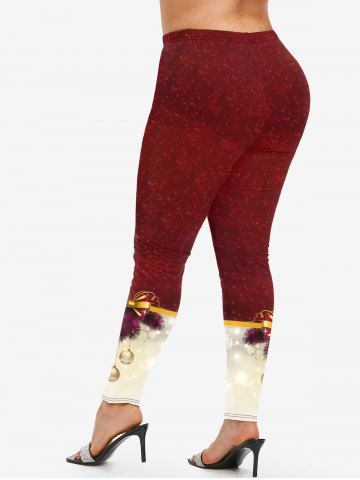 Plus Size Christmas Tree Bowknot Ball Print Leggings