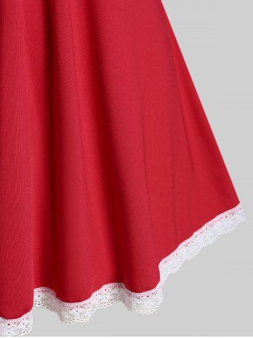 Plus Size Christmas Faux Fur Panel Lace Trim Babydoll with T-back