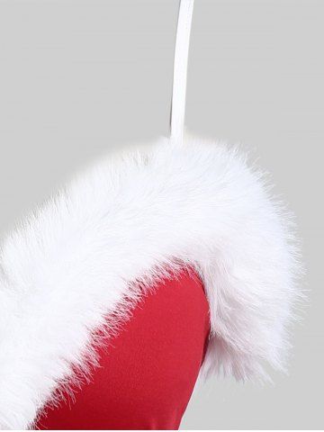 Plus Size Christmas Faux Fur Panel Lace Trim Babydoll with T-back
