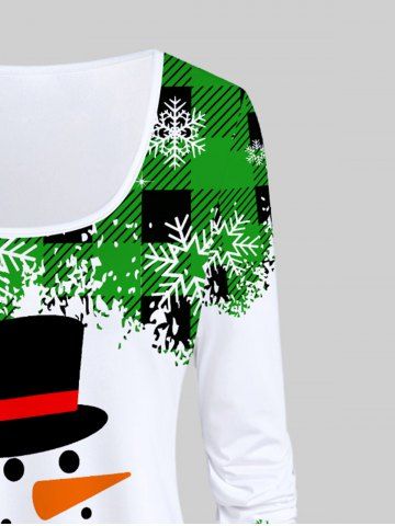 Plus Size Snowman Plaid Print Christmas Graphic T-shirt