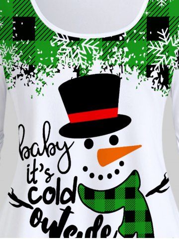 Plus Size Snowman Plaid Print Christmas Graphic T-shirt