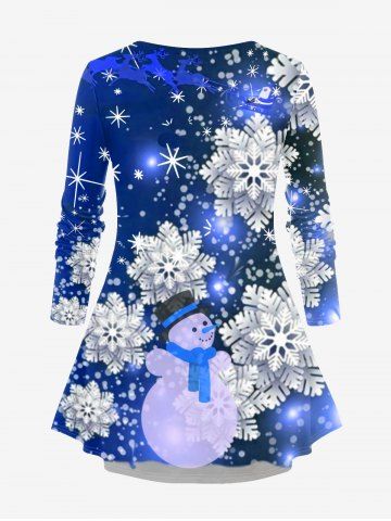 Plus Size Christmas Snowflake Snowman Print T-shirt