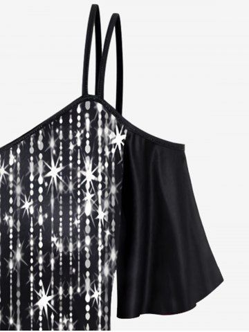 Plus Size Cold Shoulder Glitter Print T-shirt