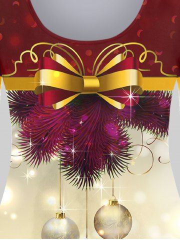 Plus Size Christmas Tree Bowknot Ball Print T-shirt