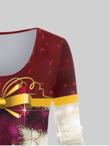 Plus Size Christmas Tree Bowknot Ball Print T-shirt