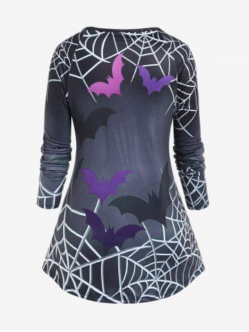 Halloween Bats Spider Web Printed Raglan Sleeves T-shirt