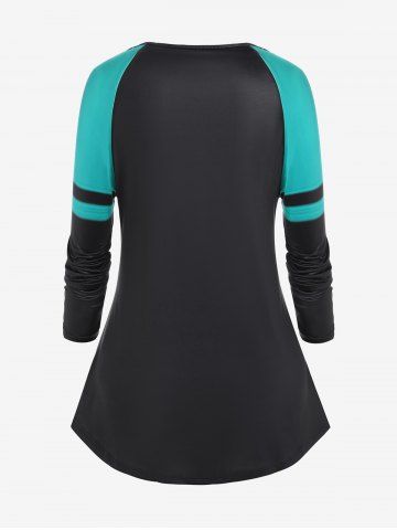 Halloween Cartoon Skull Letters Printed Colorblock Raglan Sleeves Tee