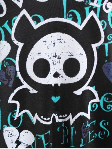 Halloween Cartoon Skull Letters Printed Colorblock Raglan Sleeves Tee