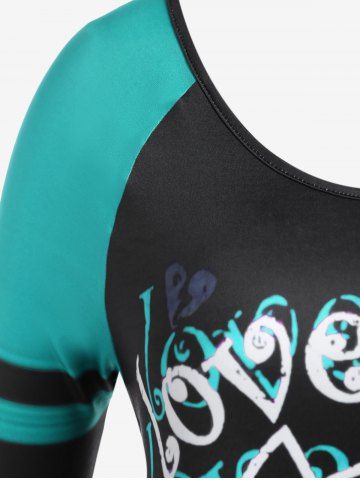 Halloween Cartoon Skull Letters Printed Colorblock Raglan Sleeves Tee