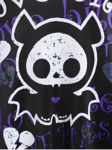 Halloween Cartoon Skull Letters Printed Colorblock Raglan Sleeves Tee