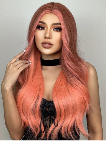 Orange Ombre Long Wavy Synthetic Wig - LIGHT SALMON - 26INCH