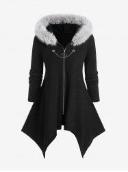 Manteau à Capuche Mouchoir Zippé en Avant Grande Taille en Fausse Fourrure - Noir 4x | US 26-28