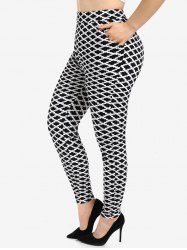 Pantalon Skinny Imprimé Géométrique Noir et Blanc Grande Taille avec Poches - Noir L | US 12