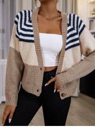 Colorblock Stripe Graphic Raglan Sleeve Cardigan -  